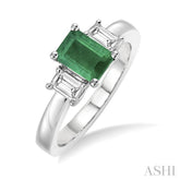 7x5 MM Octagon Cut Emerald and 3/8 Ctw Diamond Precious Ring in 14K White Gold